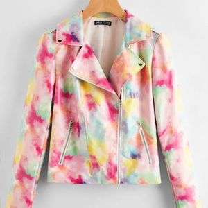 Shein tie dye PU leather moto jacket